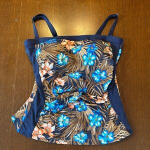 Lands' End Blue, Peach and Brown Floral Tankini Top, Size 10
